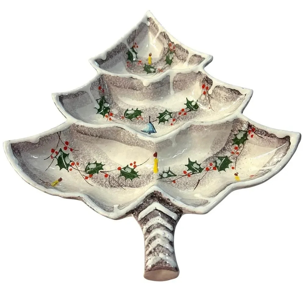 Ceramic Christmas Tree Serving Dish Hand Painted in Italy Holiday